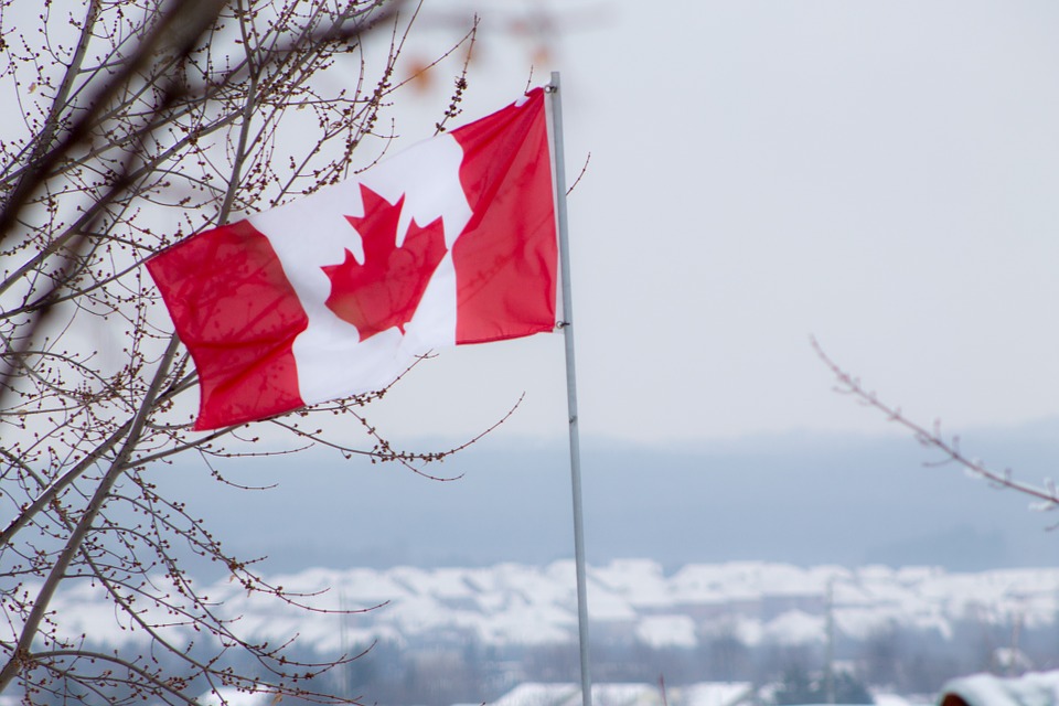 Flag Canada Red White Canadian Winter